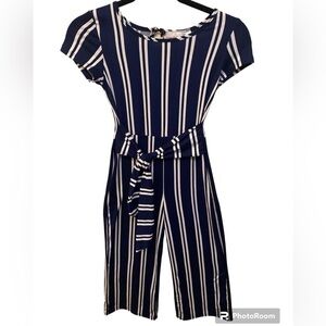 Navy blue and white stripes girls' jumpsuit